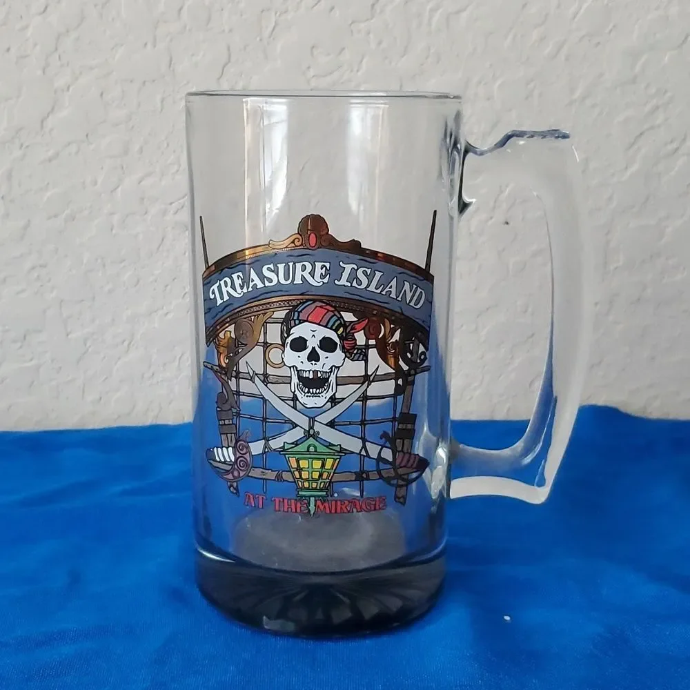 Vintage Treasure Island at The Mirage Las Vegas Glass Beer Mug Pirate Skull